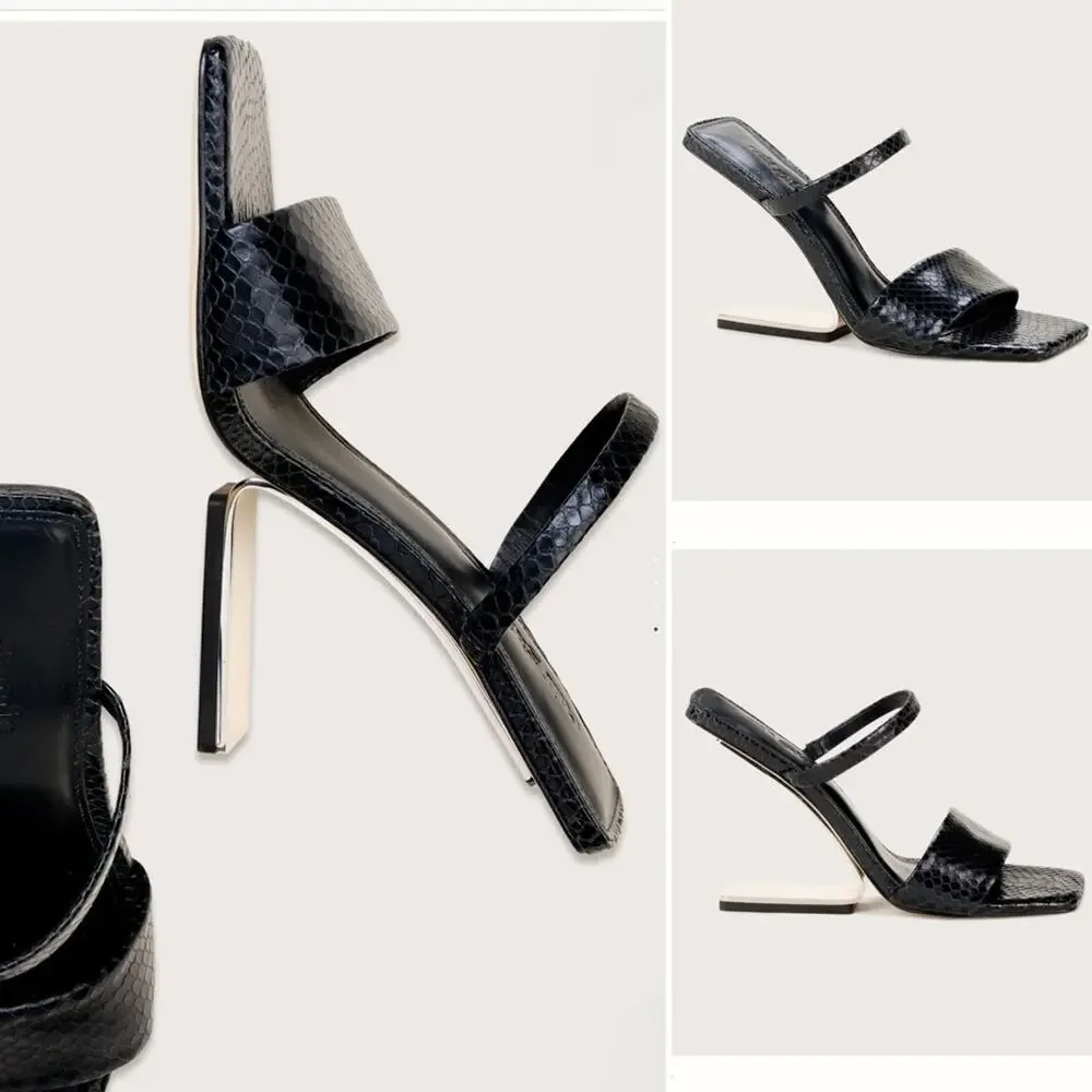 Cult Gaia Rene Black Illusion Heel Sandal Size 10 New in Box Sleek Square Toe